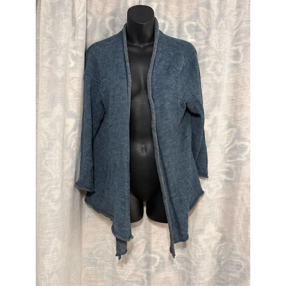 Beautiful EILEEN FISHER Linen blend Stretch Simple Cardigan In Midnight Sz large